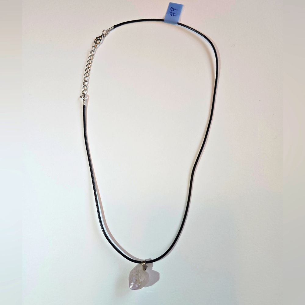 Natural Raw Amethyst Crystal Necklace with Black Faux Leather Cord
